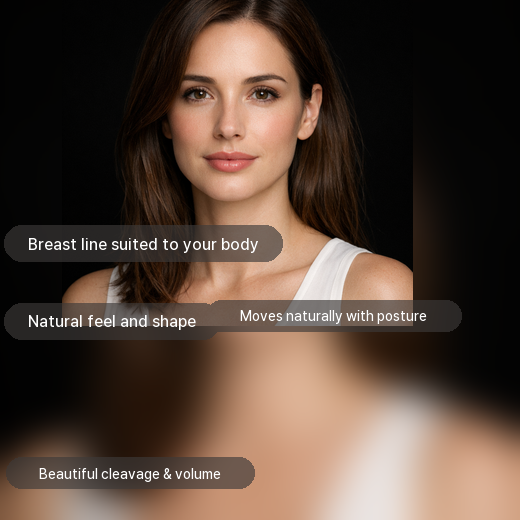 Mentor: Breast line suited to your body, Moves naturally with posture, Natural feel and shape, Beautiful cleavage & volume