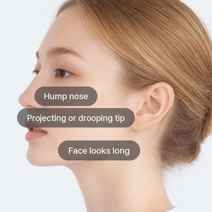 Hump Nose: Hump nose, Projecting or drooping tip, Face looks long